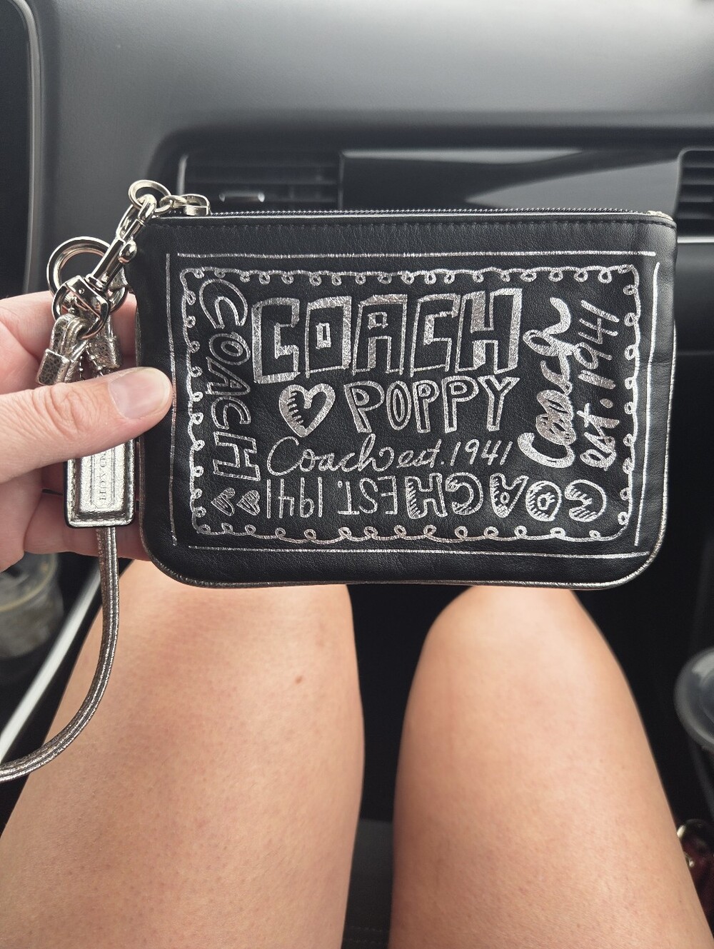 Coach Black Poppy Chalkboard Script Wristlet